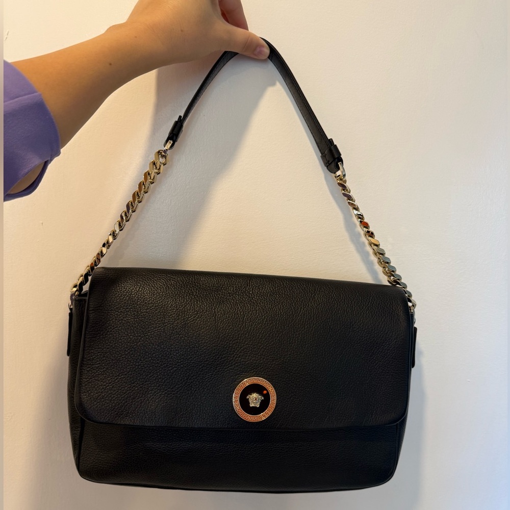 Versace Black and Gold Chain Shoulder Bag